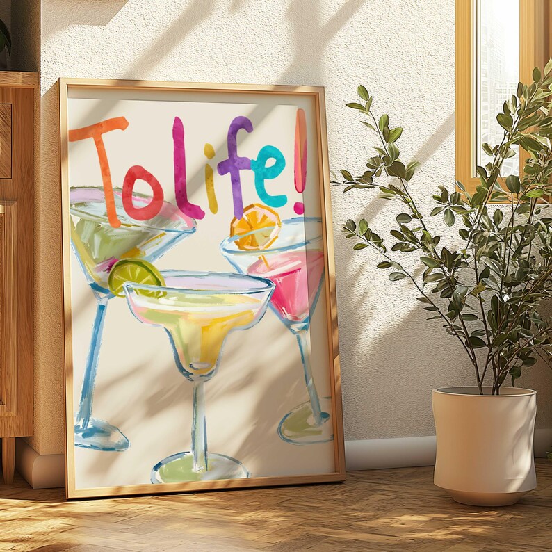 To Life Martini Poster Martini Wall Art Watercolor Print Martini Print Bar Cart Martini Glasses Cocktail Poster Bar Cart Prints Cheers Print