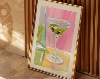 Palm Beach Ästhetik, Martini Wand Kunst Druck, Olive Cocktail Poster, Bar Dekor, Bar Dekor, druckbare Küchenkunst