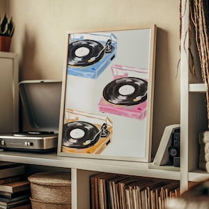 Plakat z muzyką retro Plakat z płytą winylową Akwarela Eklektyczny wystrój domu Estetyczny różowy wydruk ścienny Różowy renesans Y2K Dziewczęca sztuka Muzyka ściana