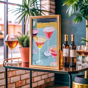 Póster de Martini Arte mural de Martini Impresión de acuarela Impresión de Martini Carrito de bar Copas de martini Póster de cócteles Impresiones de carritos de bar Accesorios para carritos de bar