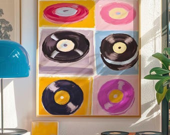 Colorful Vinyl Record Wall Art Print, Retro Music Poster, Pop Art Record Decor, Printable Dorm Room Art, Music Lover Gift