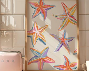 Starfish Painting Colorful Pastel Abstract Coastal Beach House Wall Art Print Summer Dining Room Kitchen Print Meet Me At The Beach Poster