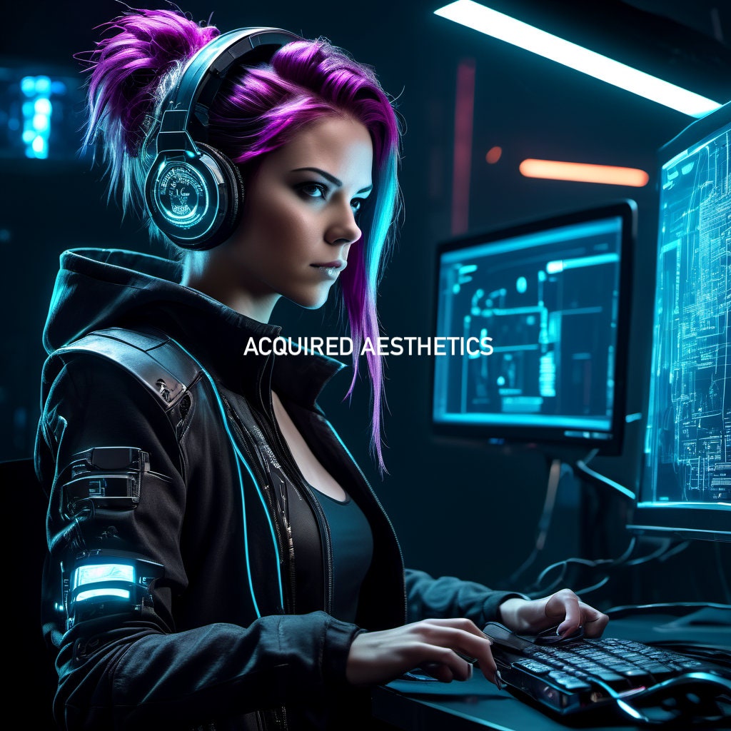 Cyberpunk Girl Coding Digital Download - Etsy