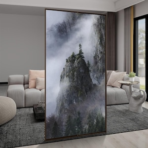Foggy mountains window privacy film dark moody forest print window coverings clouds privacy window film privacy decorative window decals