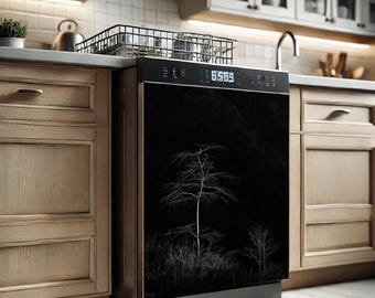 Dark forest dishwasher cover magnet sticker, enchanted forest art kitchen dishwasher magnet cover wrap, moody forest print appliance cover