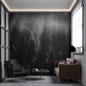 Black and white wallpaper mural landscape neutral wallpaper peel and stick wallpaper forest gothic wallpaper dark wallpaper moody wallpaper