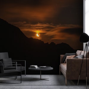 Premium Self-adhesive removable wallpaper mural scenic peel and stick wallpaper mural moon moody dark academia gothicwhimsical wallpaper