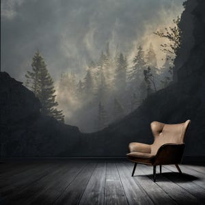Premium Self-adhesive removable wallpaper mural scenic peel and stick wallpaper large wall art mural forest whimsical moody dark wallpaper