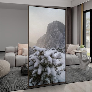Foggy mountains window privacy film moody winter print window covering mountain artwork privacy window film privacy winter photography decal