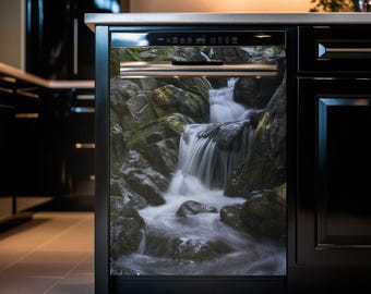 Waterfall print dishwasher cover magnet dishwasher cover, waterfall photography kitchen dishwasher magnet cover wrap, river appliance cover