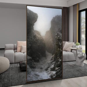 Foggy mountains window privacy film moody winter print window covering mountain artwork privacy window film privacy winter photography decal