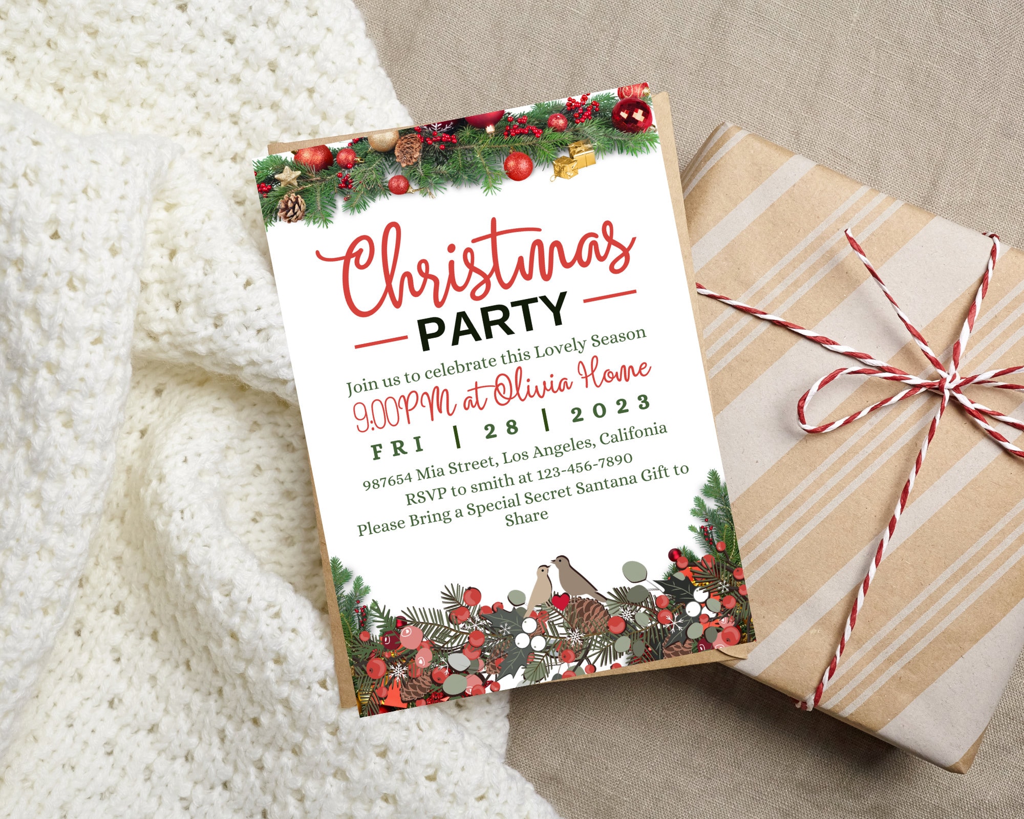 Digital Christmas Party Invitation Intimate Festive Gathering Invites Custom Christmas 