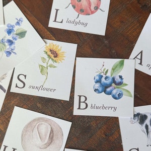 Juego de memoria del alfabeto / Tarjetas del alfabeto imprimibles / Hermosas tarjetas del alfabeto de la naturaleza en acuarela / Descarga PDF Juego de correspondencias para niños