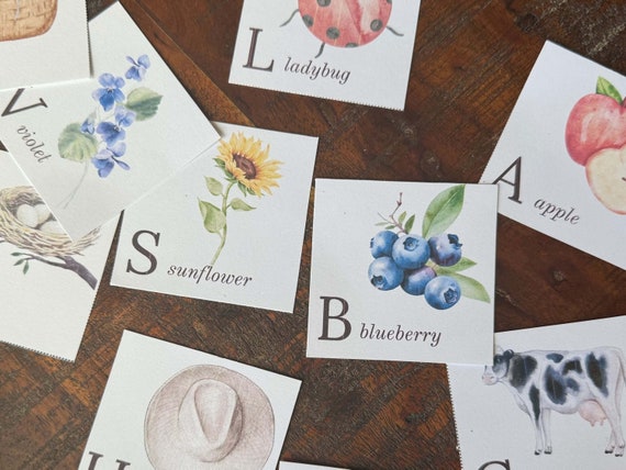 Alphabet Memory Game | Printable Alphabet Cards | Beautiful Watercolor Nature Alphabet Cards | PDF Download Kids Matching Game