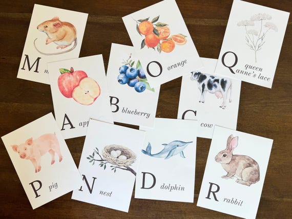 Alphabet Watercolor Notecards | Printable Alphabet Cards | Beautiful Watercolor Nature Alphabet Flashcards | 5x7 PDF Download for Kids