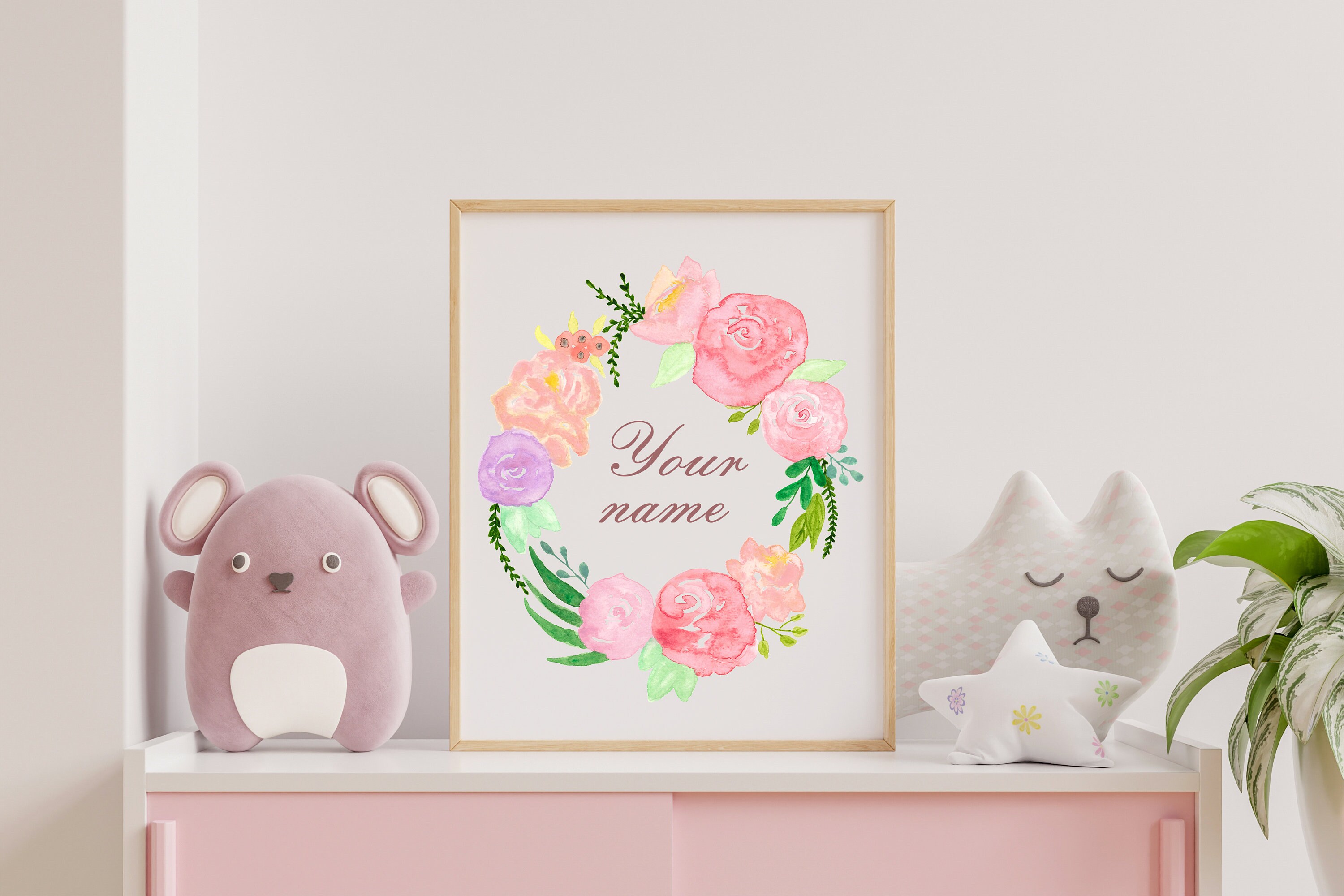 Set of 3 Baby Girl Nursery Prints, Flamingo Watercolor Wall Art, Floral ...