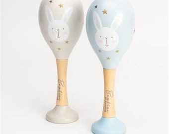 Pair of Blue Rabbit Wooden Maracas