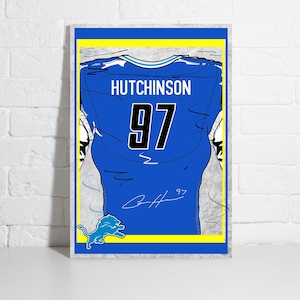 Aidan Hutchinson Jersey Poster Detroit Lions Wall Art Print Sport gerahmt Leinwand NFL Wohnkultur Geschenk Football Kunstwerk B11 Geburtstagsgeschenk