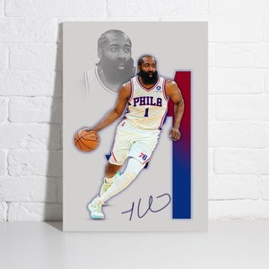 Pôster de James Harden Philadelphia 76ers, arte de parede impressa, tela emoldurada esportiva, NBA, decoração para casa, presente, arte de basquete A174, presente de aniversário