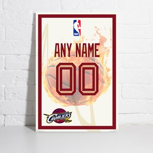 Custom Cleveland Cavaliers Jersey Poster Personalized Jersey Wall Art NBA Custom Name and Number Canvas Home Decor A108 Birthday Gift