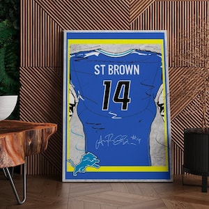 Amon-Ra St. Brown Jersey Poster Detroit Lions Wall Art Print Sports Framed Canvas NFL Home Decor Gift Football Artwork B5 Birthday Gift