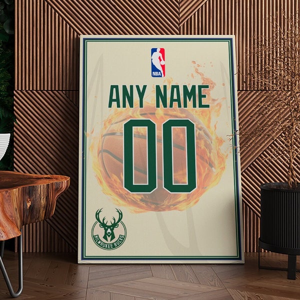 Custom Milwaukee Bucks Jersey Poster, Personalized Jersey Wall Art, NBA Custom Name and Number, NBA Jersey, Custom Milwaukee Jersey - A120