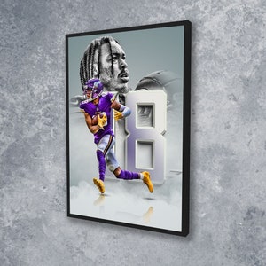 Justin Jefferson Poster Minnesota Vikings Wall Art Print Sports Framed Canvas NFL Home Decor Gift Football Artwork B149 Birthday Gift