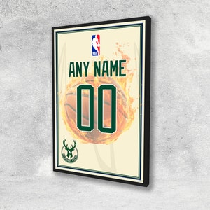 Custom Milwaukee Bucks Jersey Poster Personalized Jersey Wall Art NBA Custom Name and Number Canvas Home Decor A120 Birthday Gift