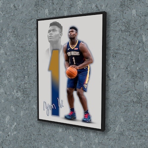 Zion Williamson Poster New Orleans Pelicans Wall Art Print Sports Framed Canvas NBA Home Decor Gift Basketball Artwork A227 Birthday Gift