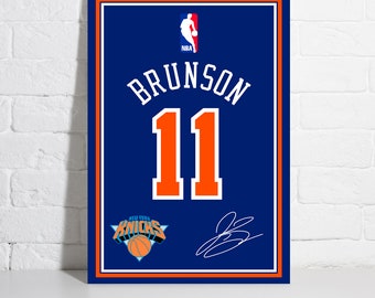Jalen Brunson Jersey Poster, New York Knicks Wall Art Print Sports Framed Canvas NBA Home Decor Basketball Gift Artwork A41 Birthday Gift