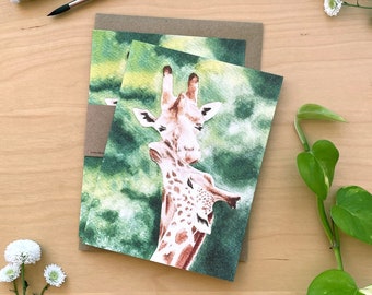 Giraffes Deep Affection Postcard - Nature Illustration - Watercolor Animal Notecard - A6 Greeting Card - Folded Notecard - Small Art Print