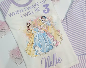 Personlise princess Birthday eve two piece set  when I wake up gift princess custom birthday gift princess Birthday