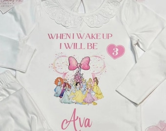 Personalised princess  2 piece set, girls sets birthday gift keep sake birthday eve set