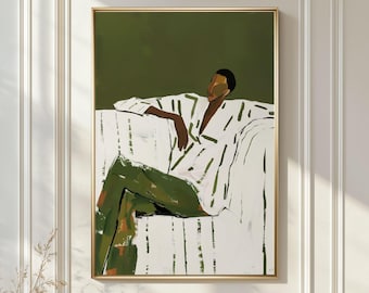 Minimalist Olive Green Figure Print, Modern Portrait Poster (Digital Download)