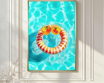 Pool Cocktail Wall Art, Pool Float Ring Drink Print, Citrus Summer Pool Poster, Luxury Poolside Decor, Tropical Vacation Bar Aesthetic Art