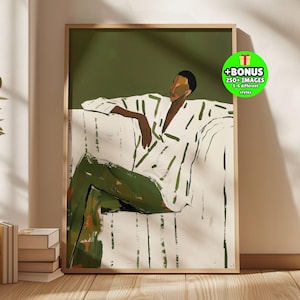 Minimalistische olijfgroene figuurprint, moderne portretposter (digitale download)