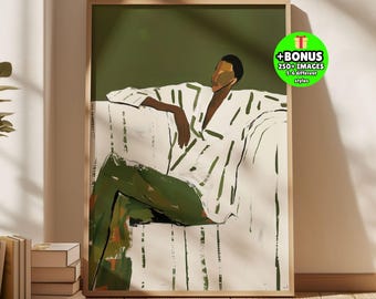Minimalist Olive Green Figure Print, Modern Portrait Poster (Digital Download)