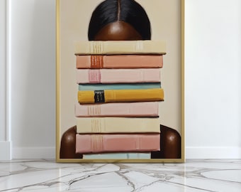 Black Woman Reading Art Print, Abstract Book Lover Poster (Digital Download)