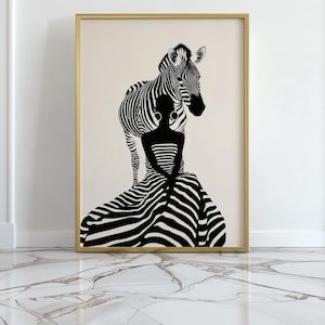 Zebra Woman Silhouette Art Print, Modern Afrocentric Decor (Digital Download)