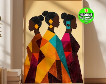 Abstract African Women Art Print, Geometric Silhouette, Boho Decor (Digital Download)