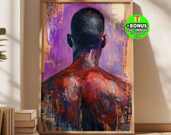 Abstract Black Man Figure Back View, Afro Male Wall Art, Minimalist Decor, African American Art, Expressive Painting, Power Statement Poster
