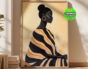 Abstract Black Woman Portrait, Afrocentric Fashion Art (Digital Download