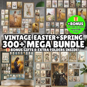 300+ Vintage Easter Printables, Mega Bundle, Spring Wall Art, Farmhouse Decor, Boho Rabbit , Christian print , Jesus Prints, Oil Print files