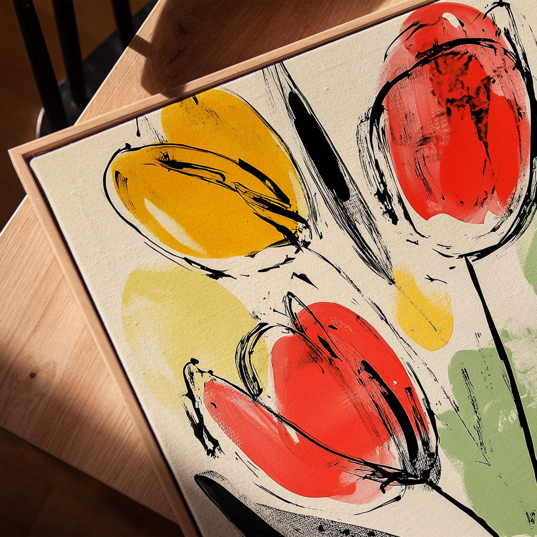 Boho Tulip Art Print, Abstract Floral Wall Art, Modern Botanical ...