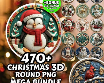 470+ Christmas 3D Round PNG Bundle, Car Coasters, Sublimation Ornament Designs, Holiday Animals, Nativity, Festive POD, Breakthrough Prints