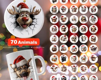 70 Christmas Animals PNG Clipart Bundle, Ornament Mug Designs