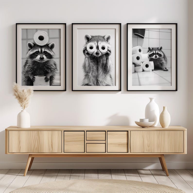 80+ Funny Raccoon Bathroom Art Bundle, Humor Black and White Prints ...