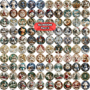 May include: A collection of round, detailed Christmas-themed designs. The designs feature various animals, Santa Claus, snowmen, angels, and winter scenes. The text "ALL DESIGNS Part-3" is displayed in a red oval.