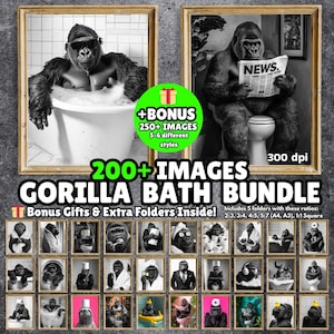 200+ Funny Gorilla Wall Art Bundle, Gorilla on Toilet, Bathroom Poster, Humor  Print, Animals Brushing Teeth, Bath Bubbles, Black and White