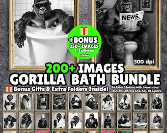 200+ PAKET Rolig gorilla badrumskonsttryckpaket (digital nedladdning)